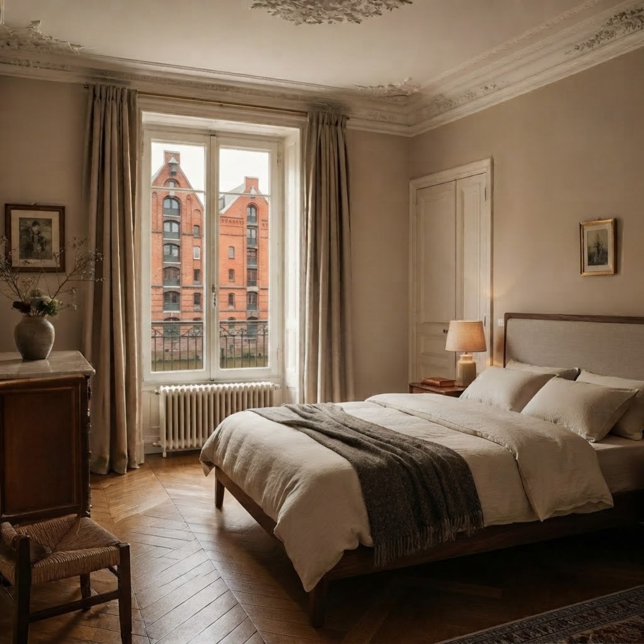 zimmer, bett, bettzimmer, paneel, neutrale farben, 