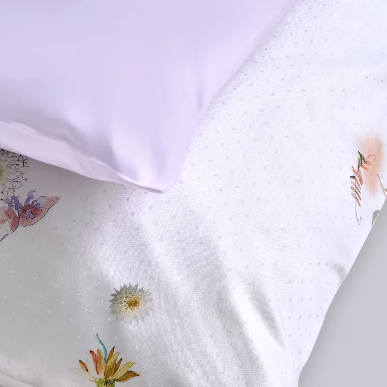 Bettwäsche, Blütenmuster, Dots, Lila Kissen, Seiden- oder Baumwollstoff, 