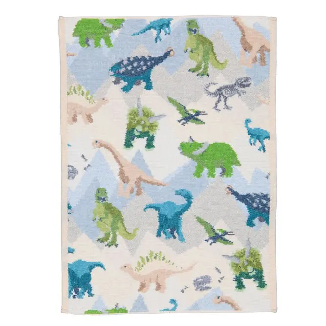 Chenilletuch Jurassic grün und blau mit Dinomotiv Draufsicht
