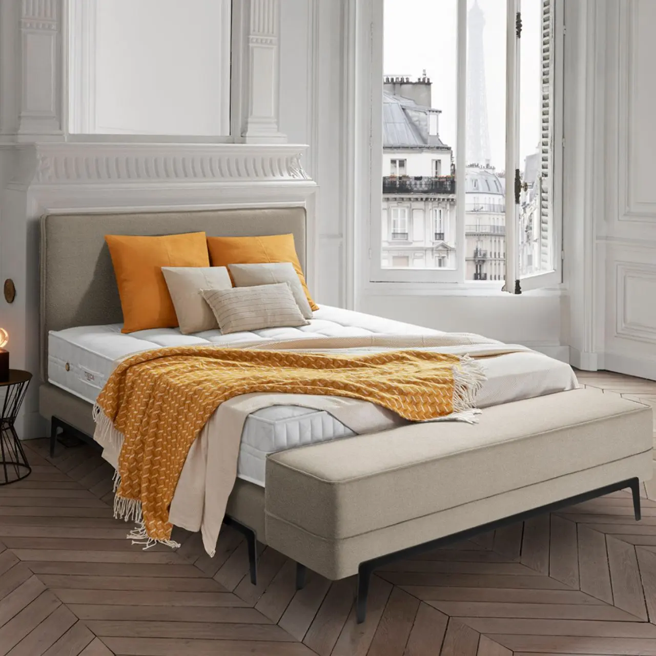 Bett Adonis beige in Schlafzimmer