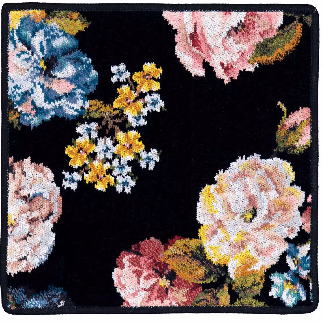 Chenilletuch Rose Dream schwarz mit Rosenmuster quadratisch