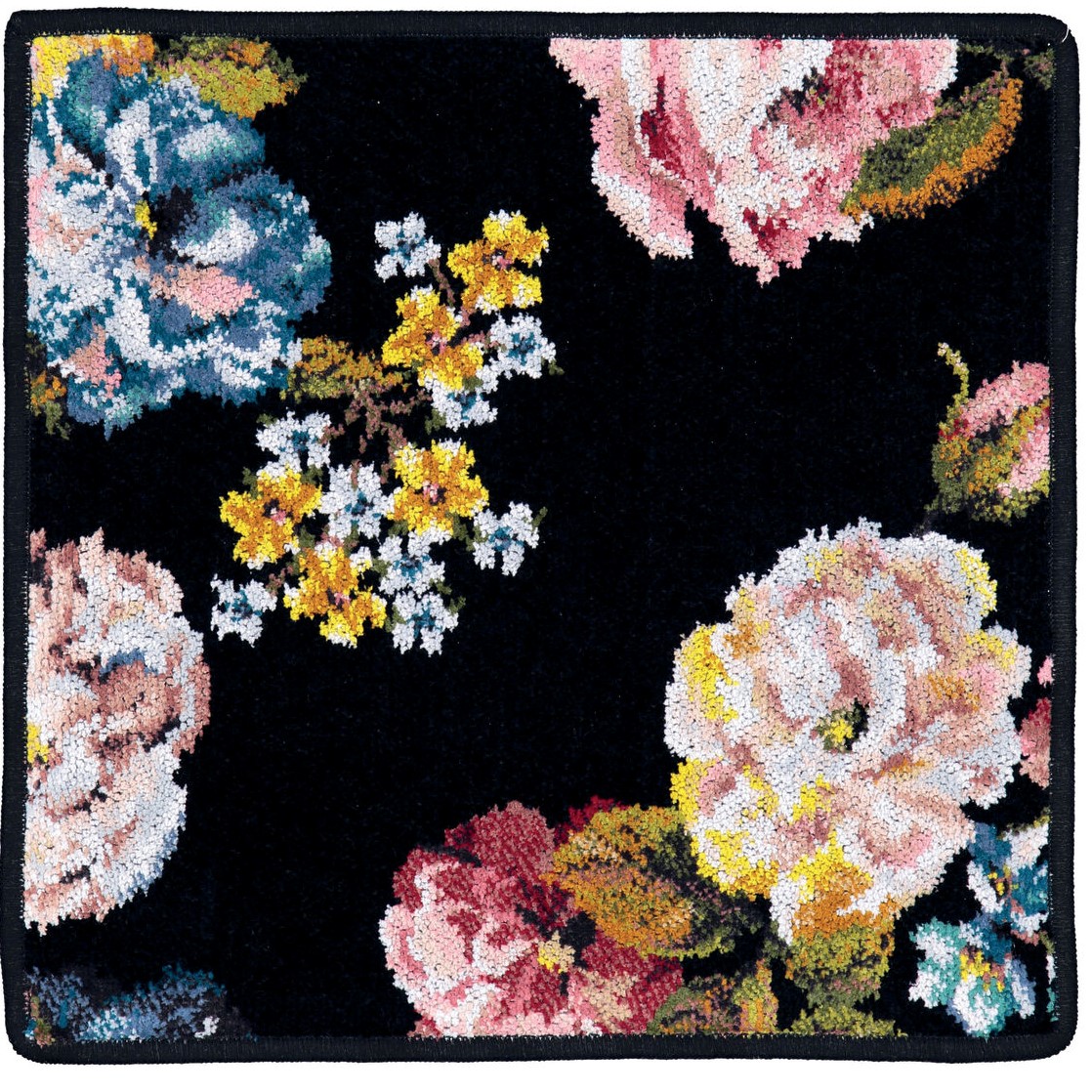 Chenilletuch Rose Dream schwarz mit Rosenmuster quadratisch
