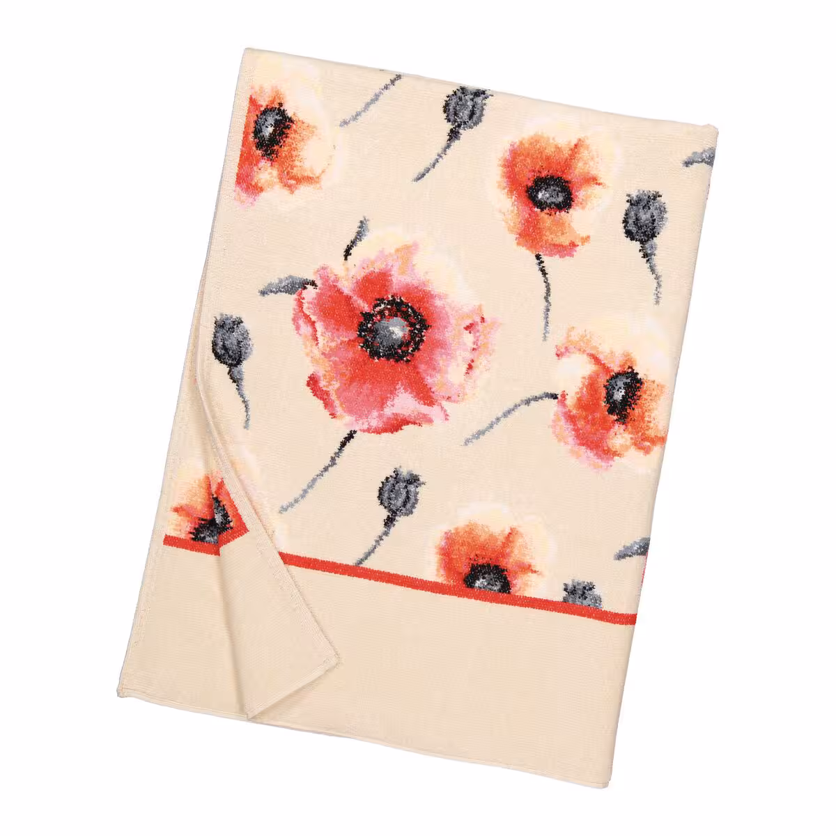 Poppy pattern, Blumendesign, Beiger Handtuch, Handtuchdecke, Rote Blume Motiv, 