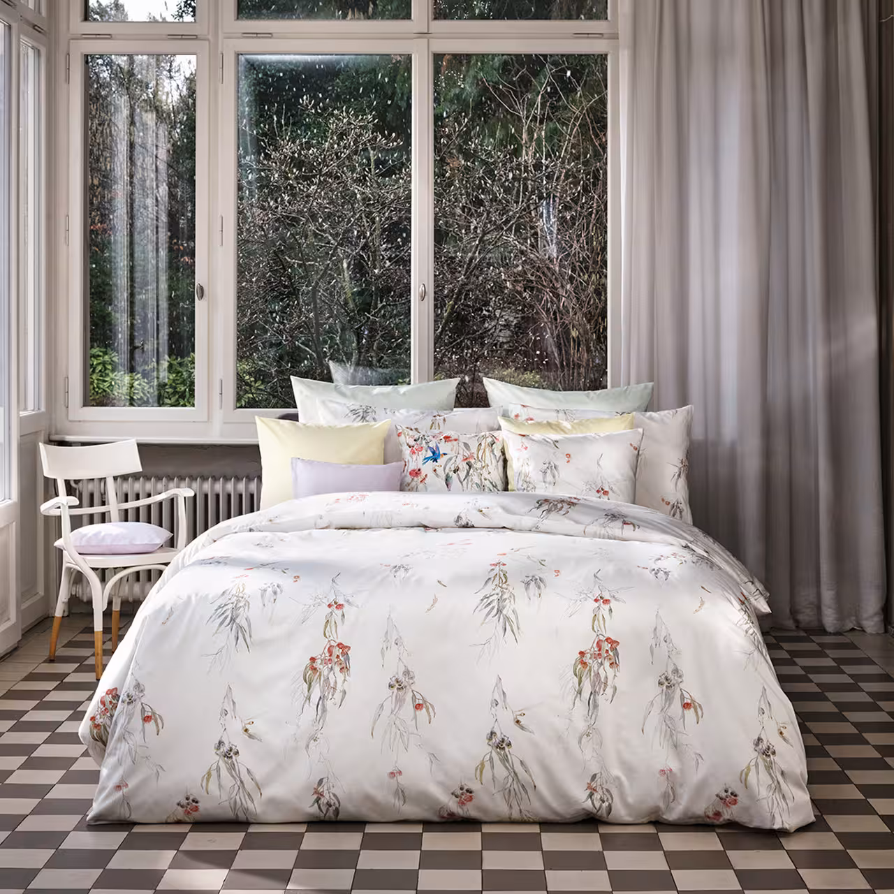 bettwäsche, duvet, blumenmuster, weiß, zimmer dekor, 