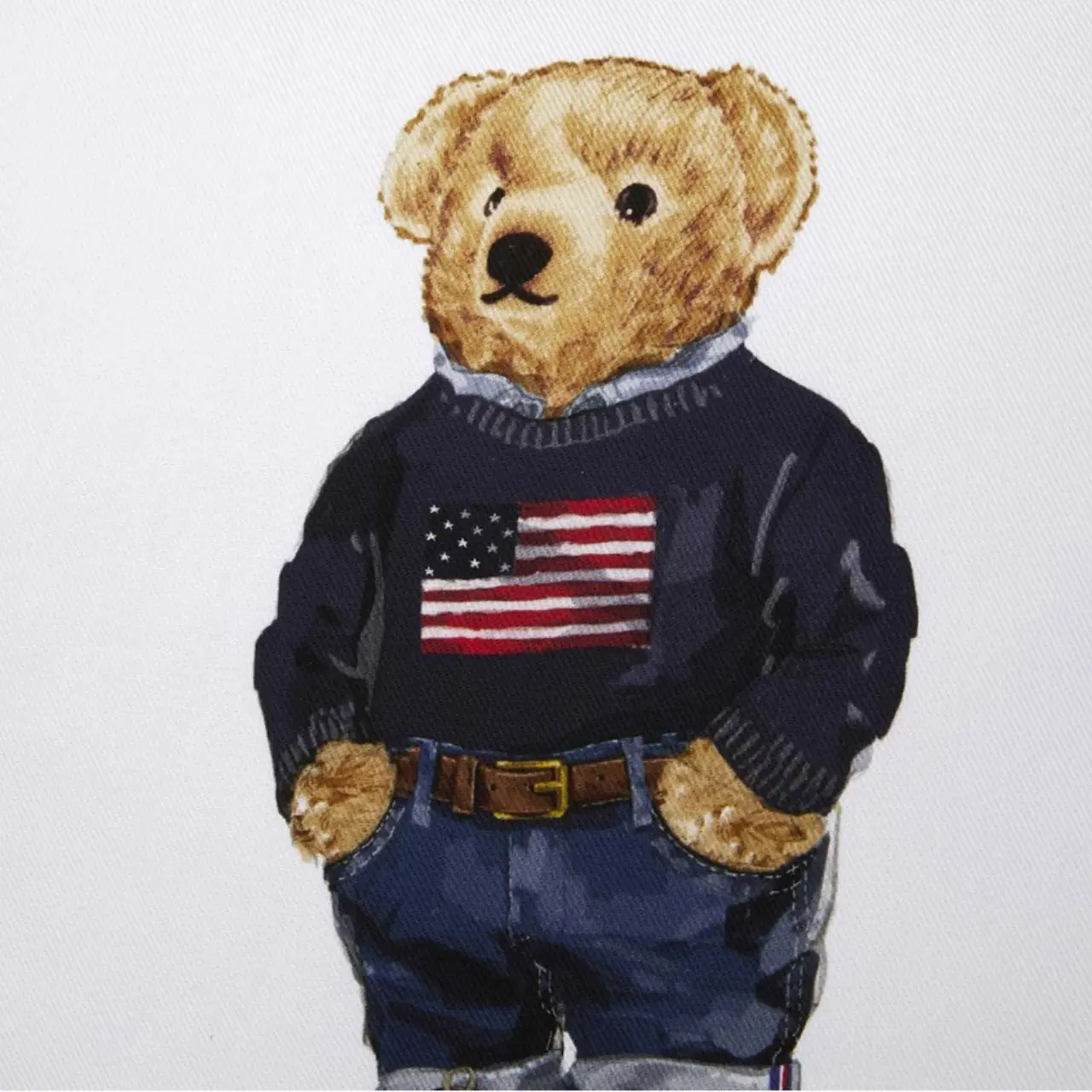 Plüschfigur, Teddy, Amerikanischer Flaggenpullover, Jeans, Gürtel, 