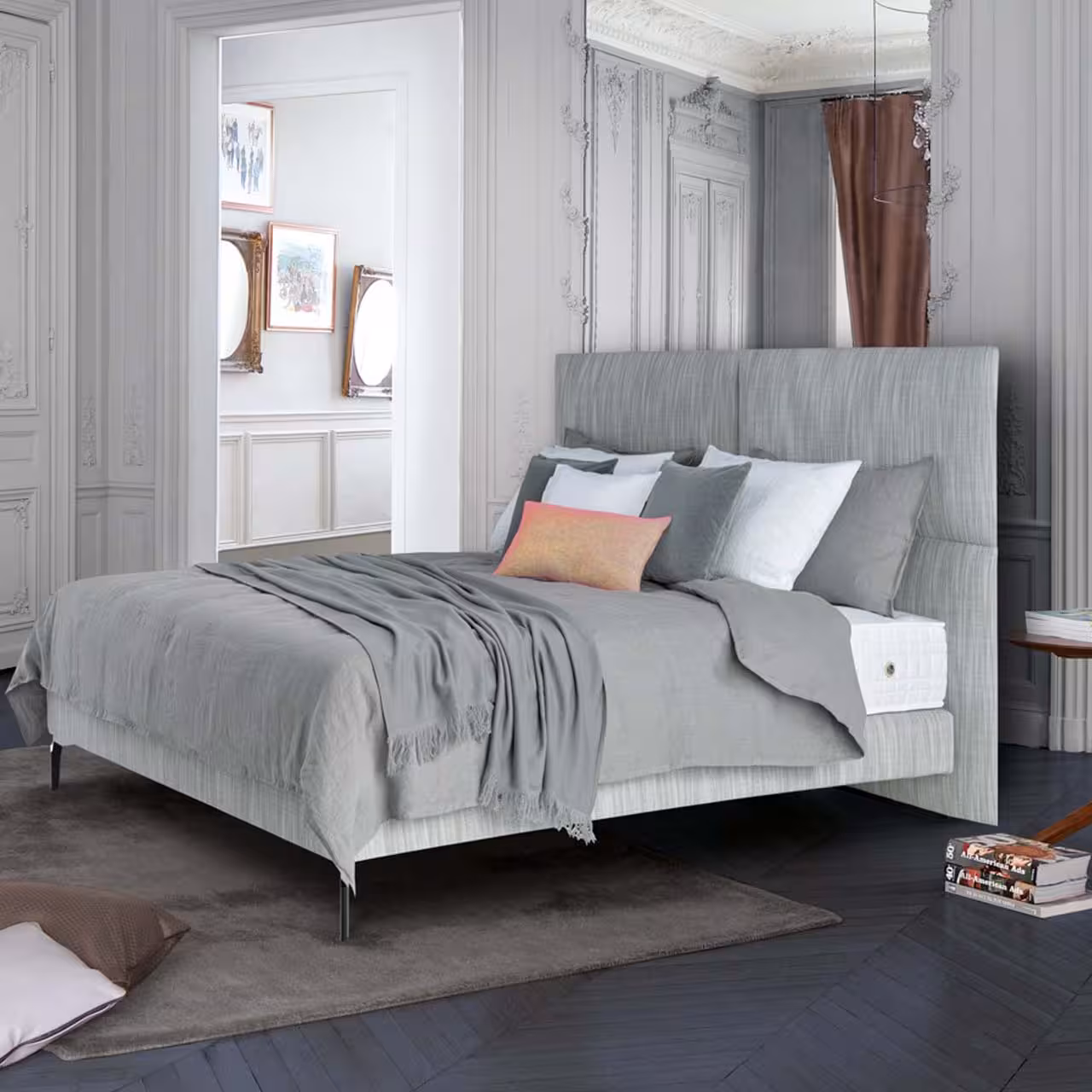 Polsterbett Portofino grau in Schlafzimmer
