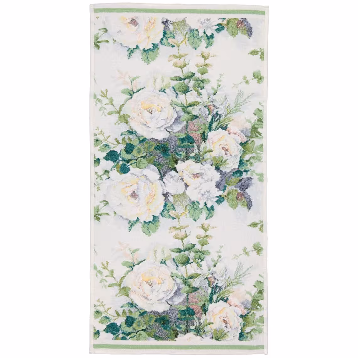 Chenilletuch Juliette in beige und grün mit floralem Muster rechteckig