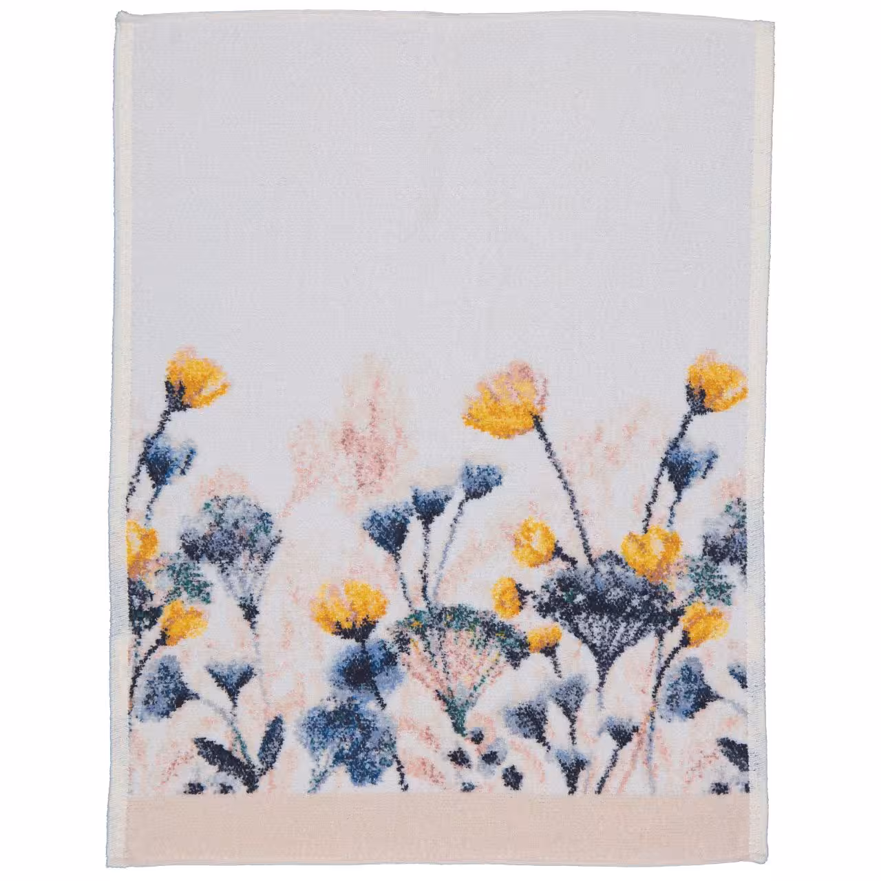 Frottiertuch Wildblume beige mit blau und gelbem Blumenmuster Draufsicht
