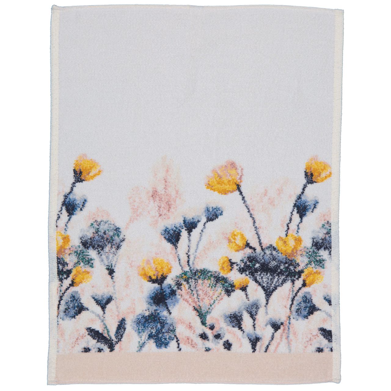 Frottiertuch Wildblume beige mit blau und gelbem Blumenmuster Draufsicht