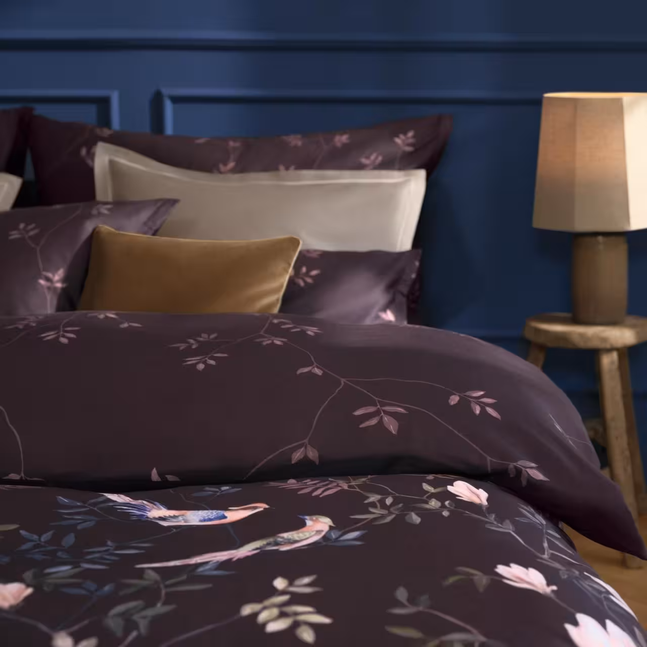 Bettwäsche, Floral Muster, Violett, Kissen, Lampe, 