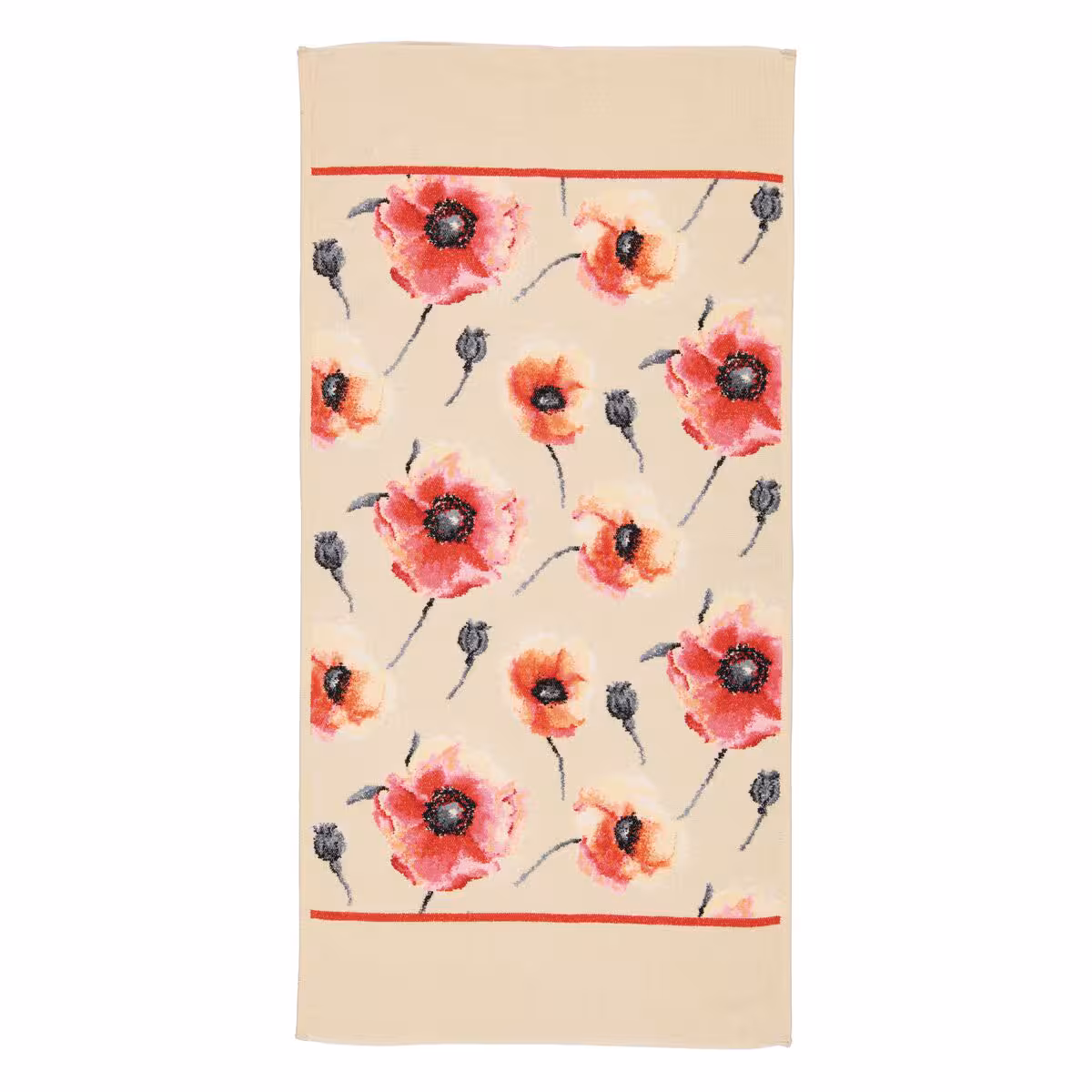 Handtuch, Badezimmer, Blumen, Mohnblumen Muster, Beige Hintergrund, 