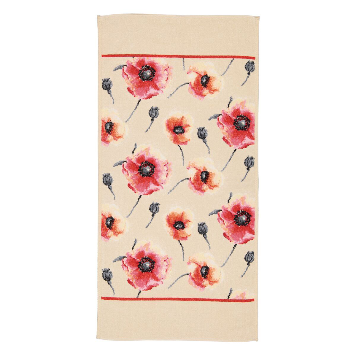 Handtuch, Badezimmer, Blumen, Mohnblumen Muster, Beige Hintergrund, 