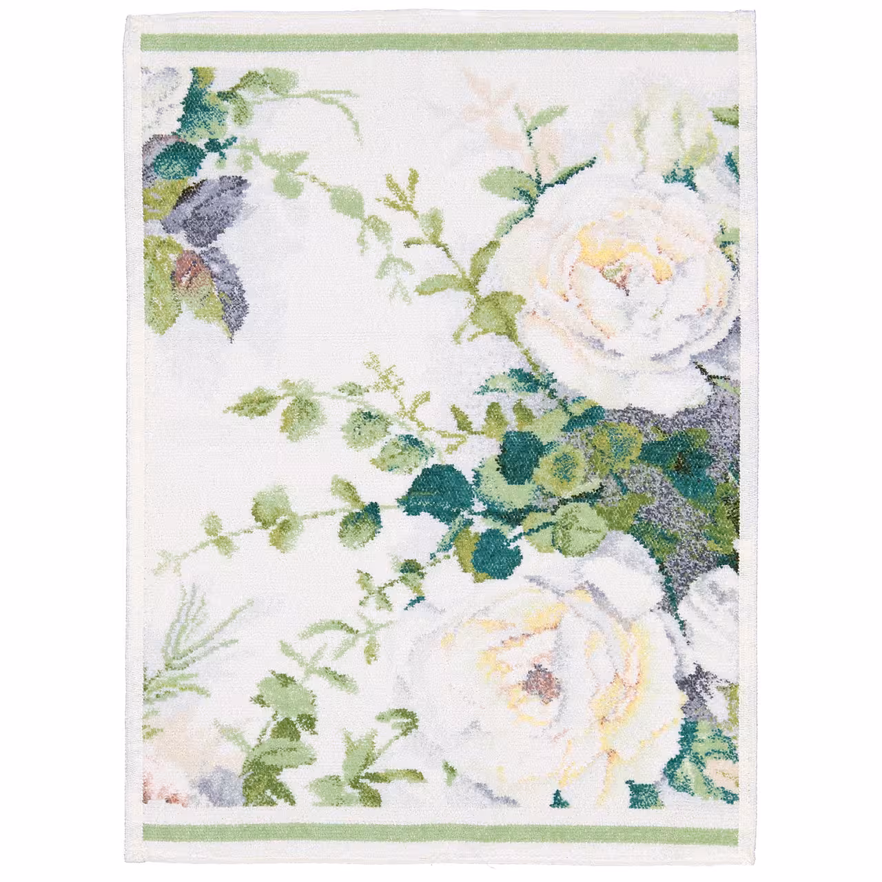 Chenilletuch Juliette in beige und grün mit floralem Muster rechteckig
