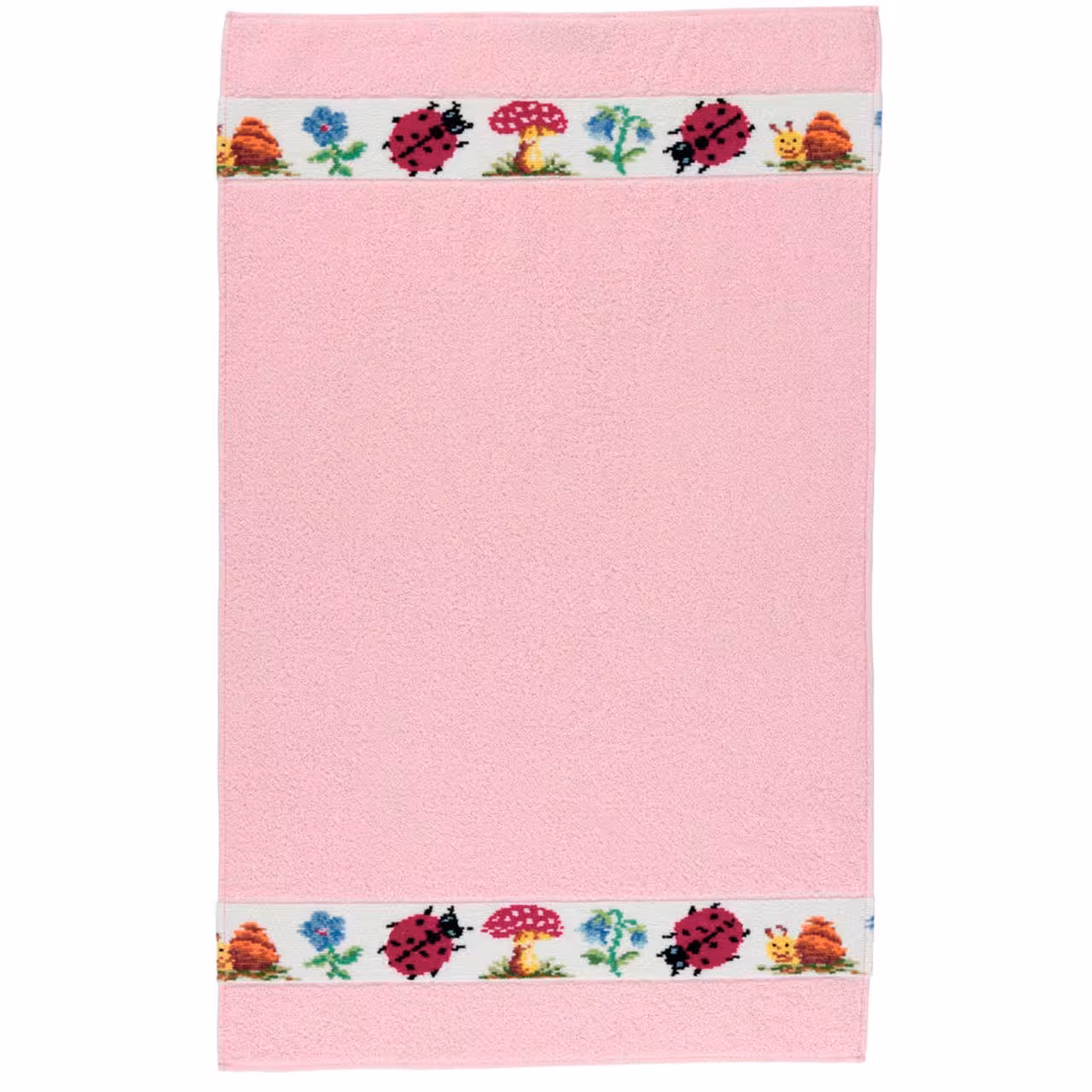Frottierserie Pauli rosa mit bunter Chenilleborte mit Käfermotiv Draufsicht