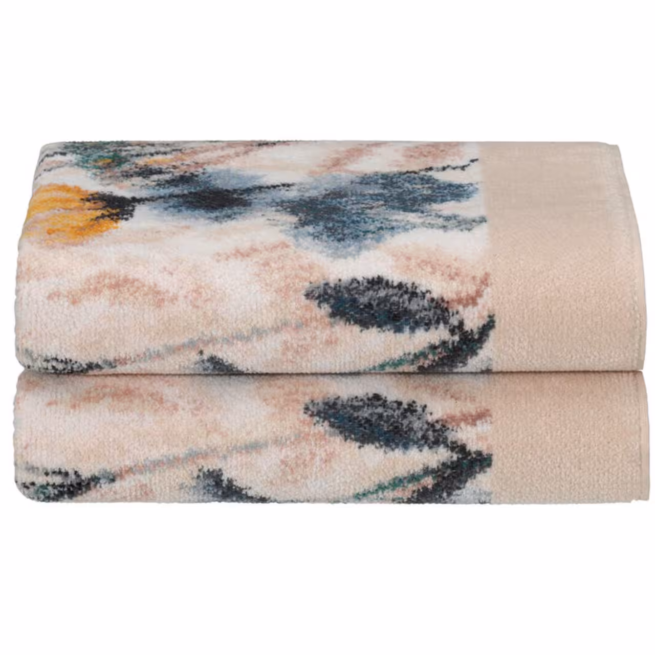 Frottiertuch Wildblume beige mit blau und gelbem Blumenmuster gefaltet