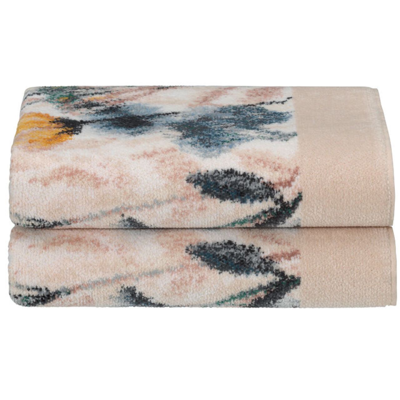 Frottiertuch Wildblume beige mit blau und gelbem Blumenmuster gefaltet