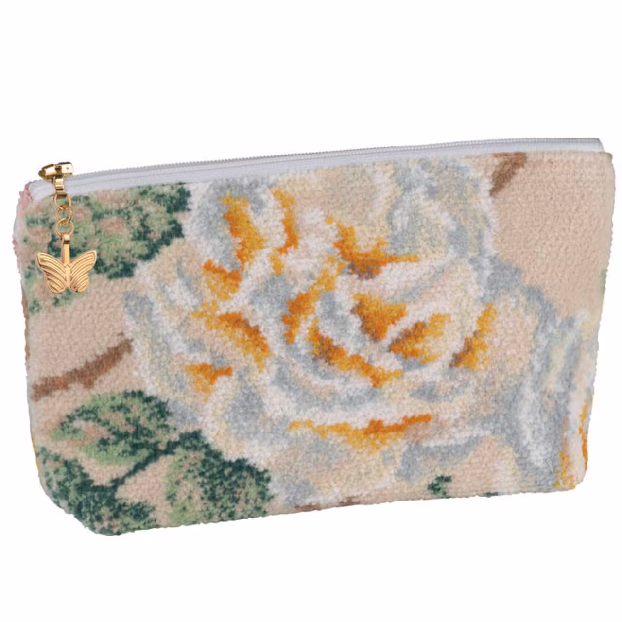 Schminktasche Vanilla Rose beige mit rosa Blumenmuster 