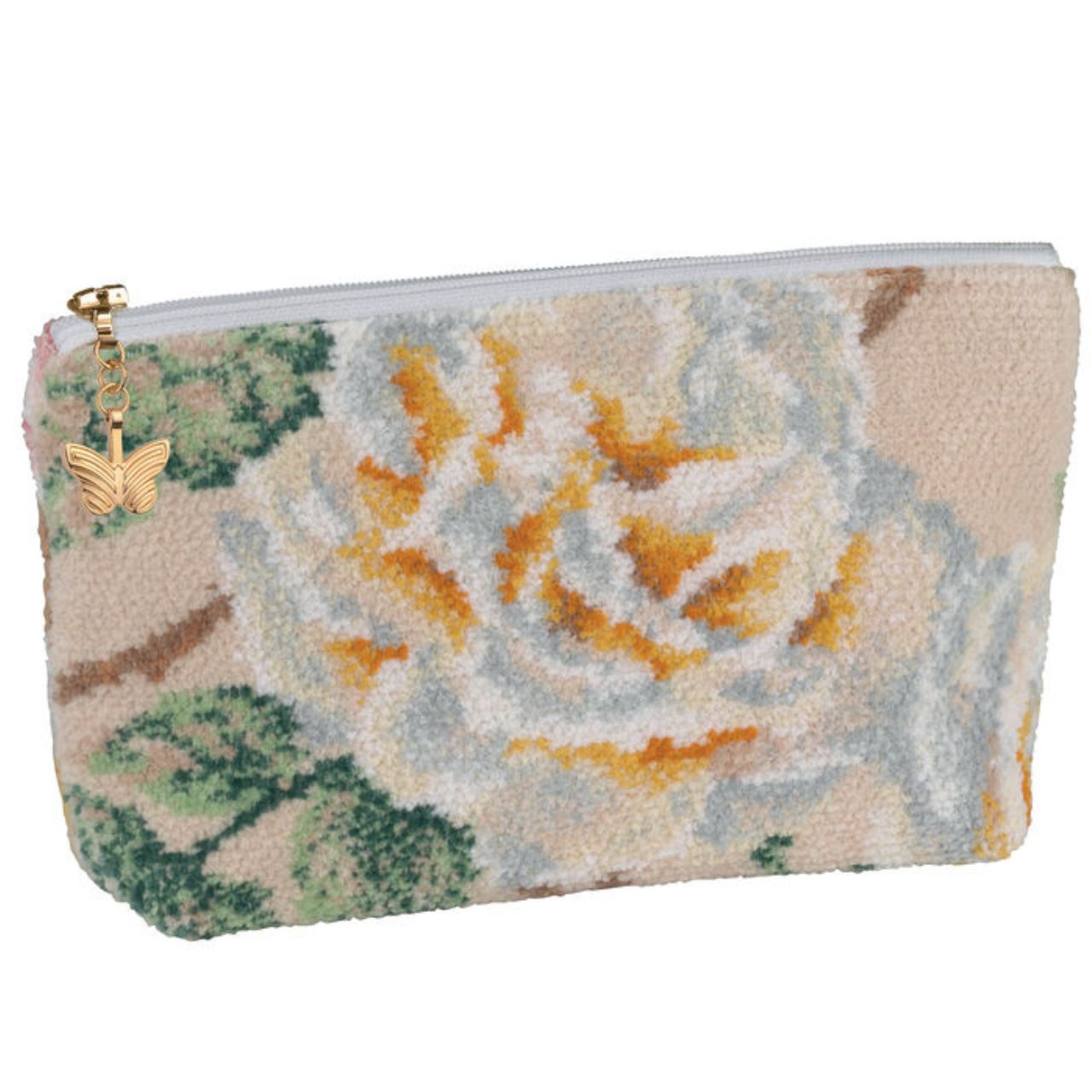 Schminktasche Vanilla Rose beige mit rosa Blumenmuster 