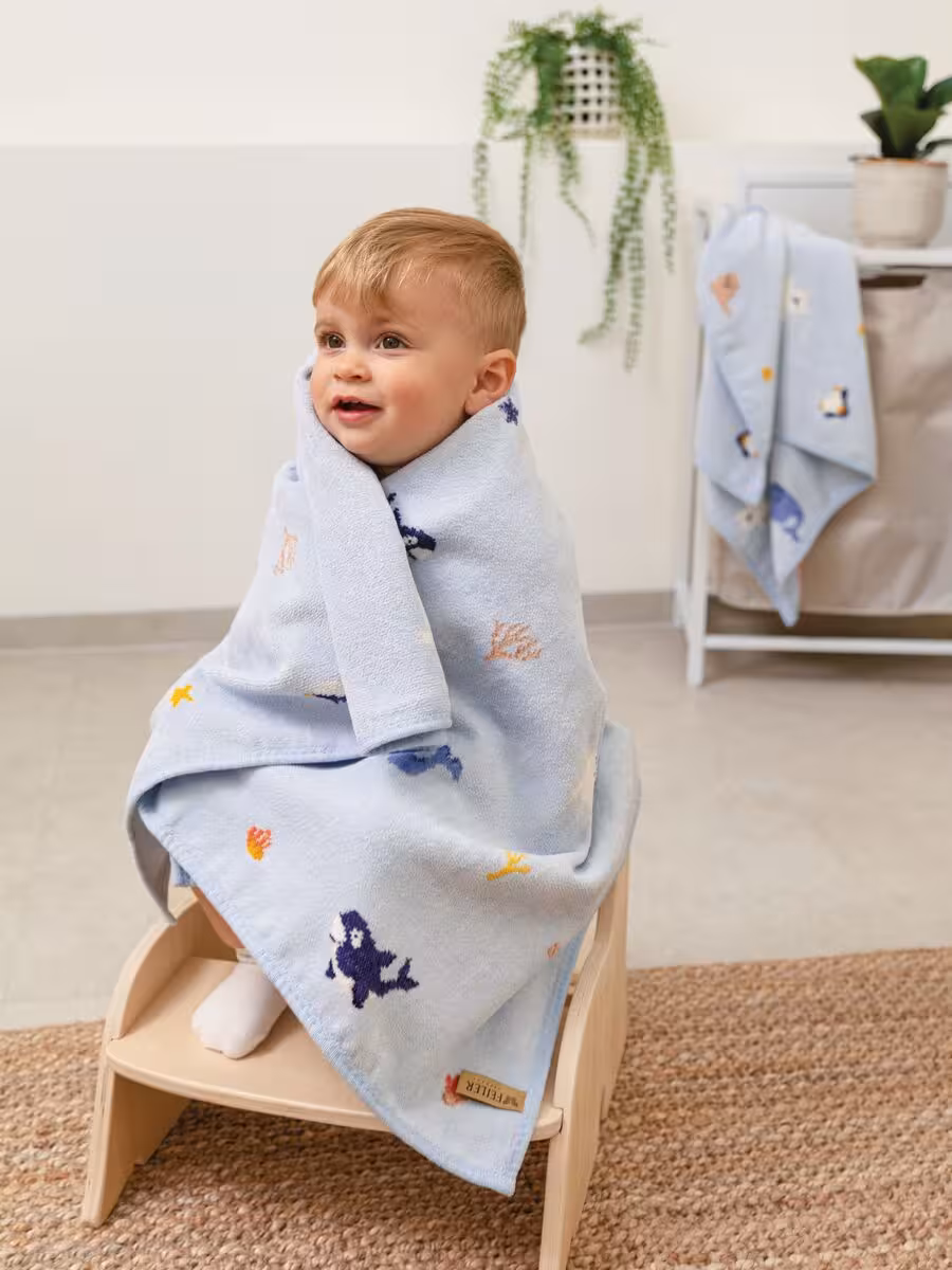 Baby towel, Hooded towel, Blue towel, Animal pattern, Soft plush, 
