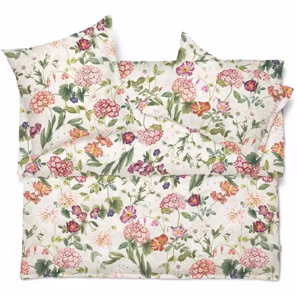 Bettwäsche Ophelia beige mit Blumenmuster Draufsicht