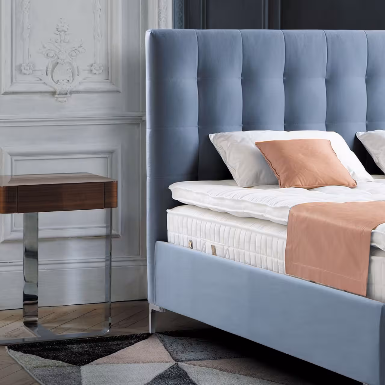 Polsterbett Colette hellblau in Schlafzimmer Kopfteil