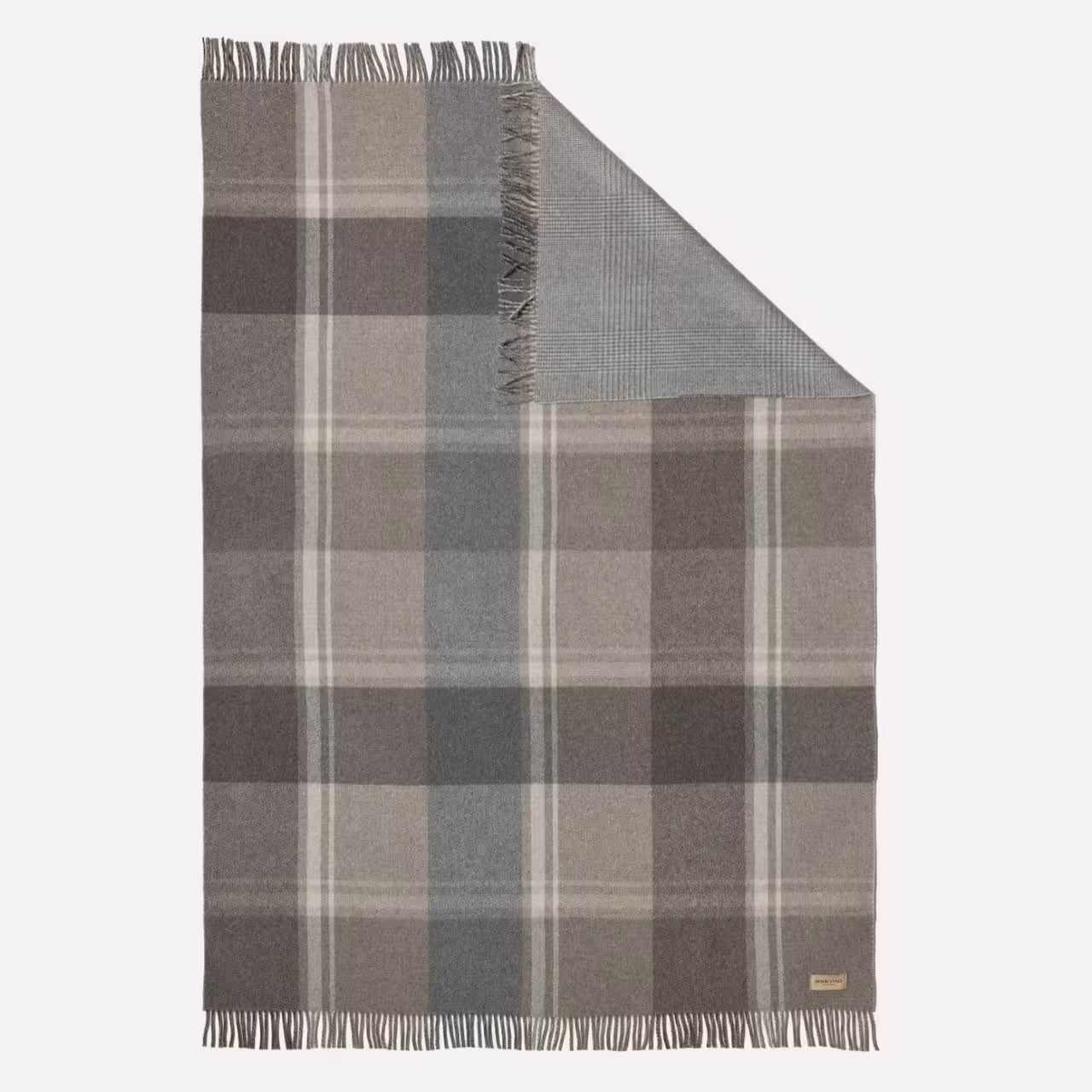 Wolldecke, Karomuster, Grau-Beige, Fransen, Wendedecke, 