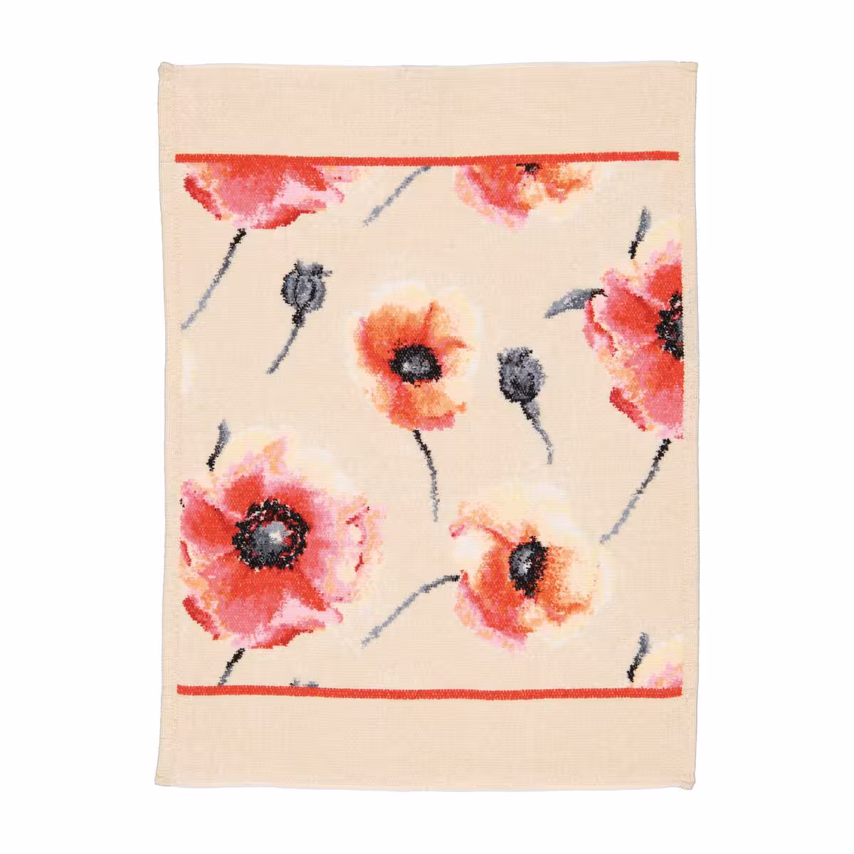 Teppich, Blume, Mohnmuster, Beige, weiche Textur, 