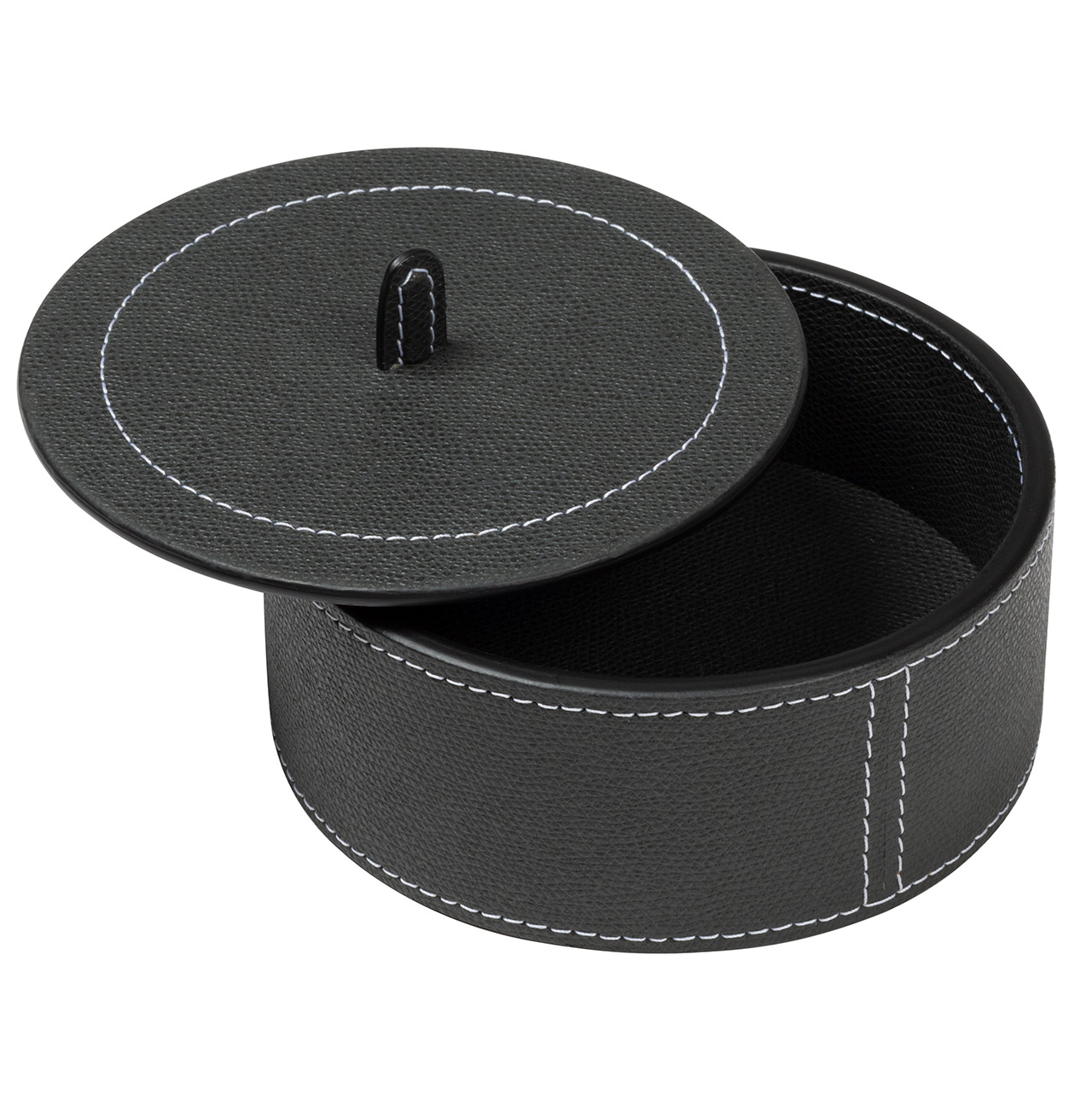 Dose aus Leder mit Deckel in schwarz
