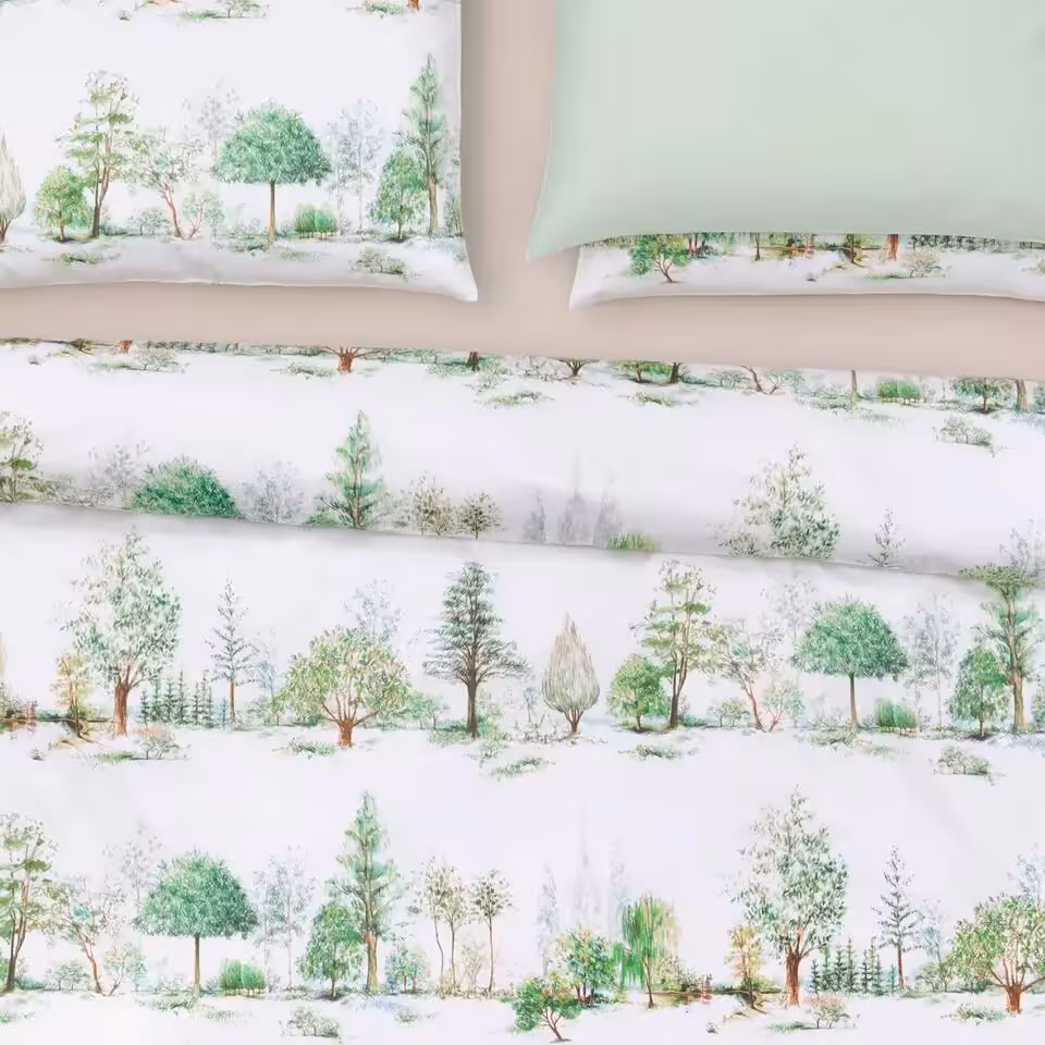 Bettwäschegarnitur Trees grün weiß gemustert Detail