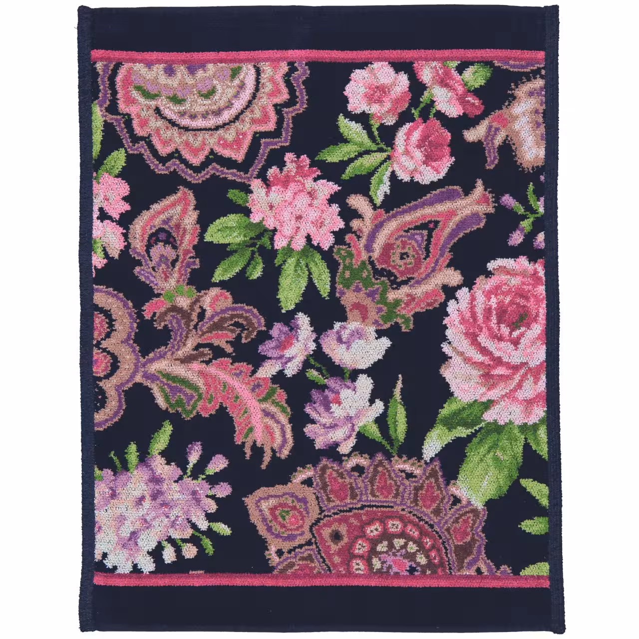 Chenilletuch schwarz mit rosa Blumenmuster rechteckig