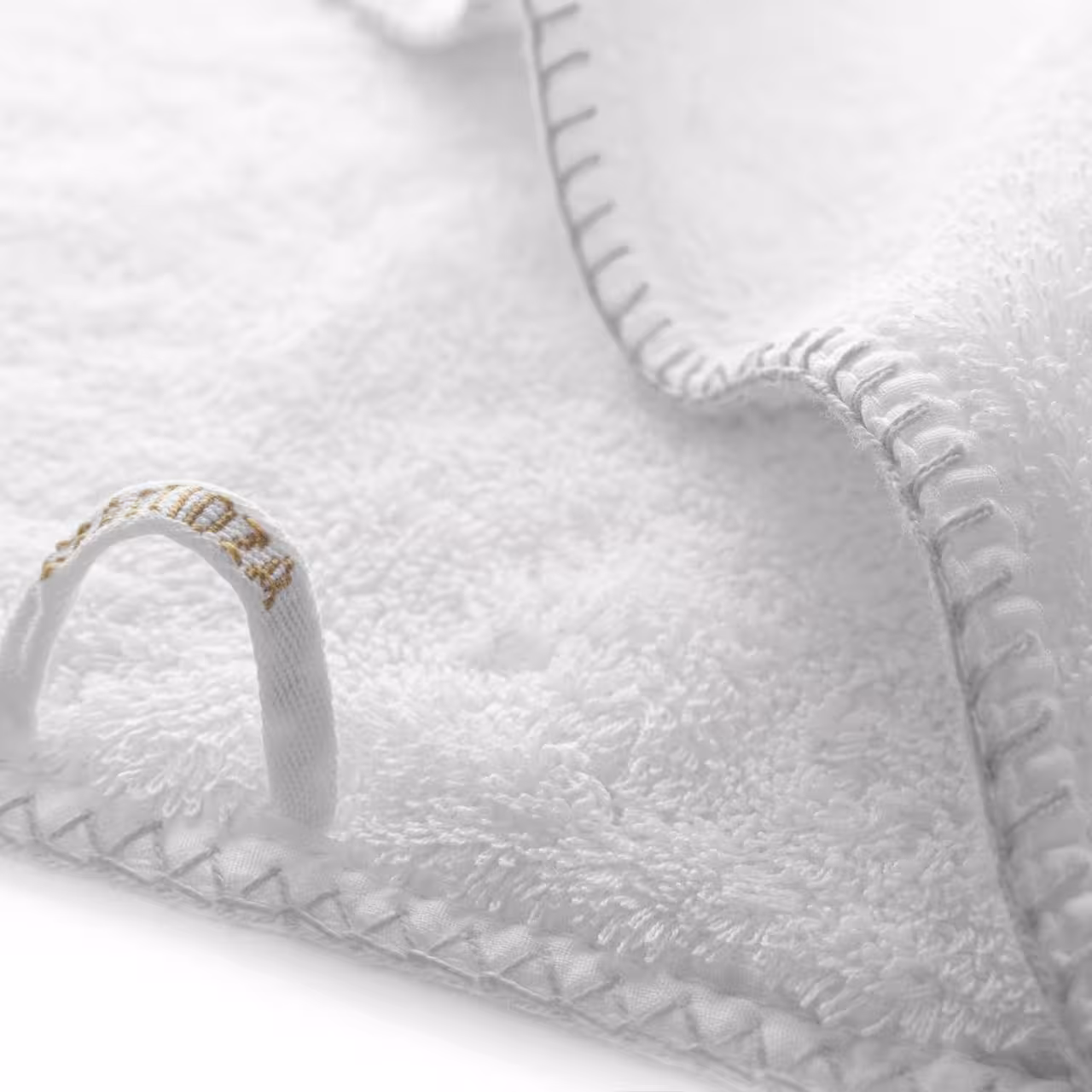 teddy towel, hooded towel, soft fabric, white terry, stitching detail, 