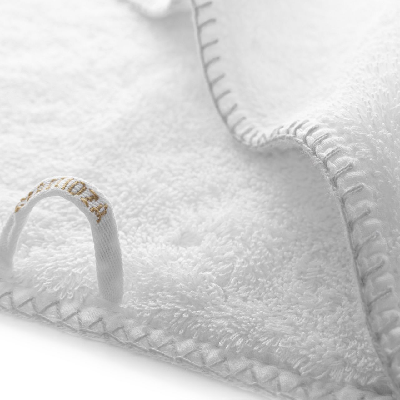 teddy towel, hooded towel, soft fabric, white terry, stitching detail, 