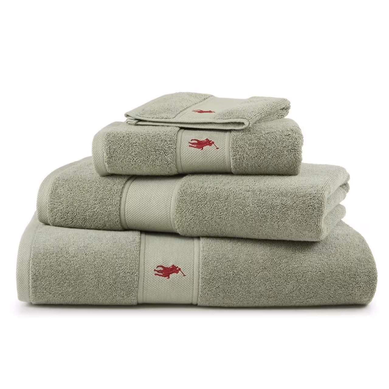 Handtuchset, Frottee, Salbeigrün, Baumwolle, Stickerei, 
