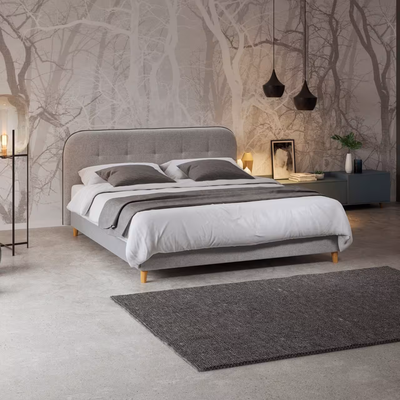 Bett mit Kopfteil Sence beige in Schlafzimmer  