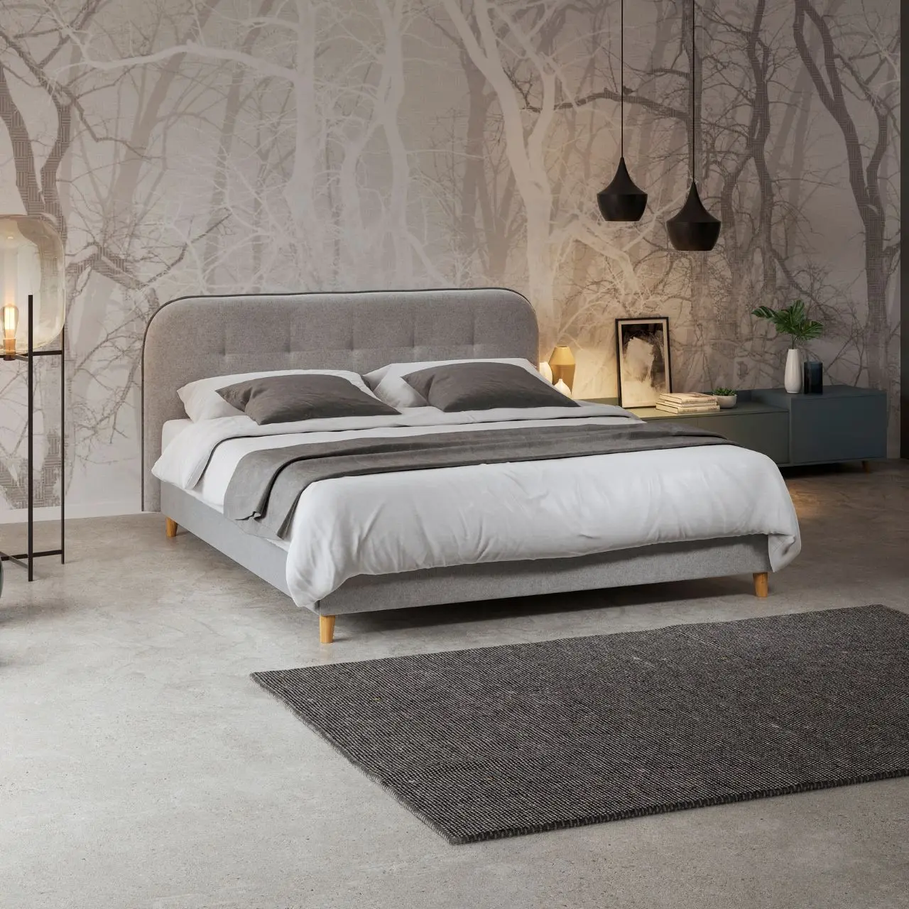 Bett mit Kopfteil Sence beige in Schlafzimmer  