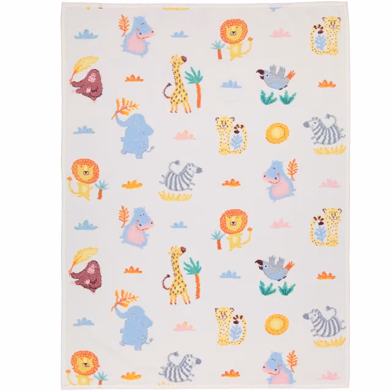 Chenilleserie Wild Safari creme mit bunten Tiermotiven Decke
