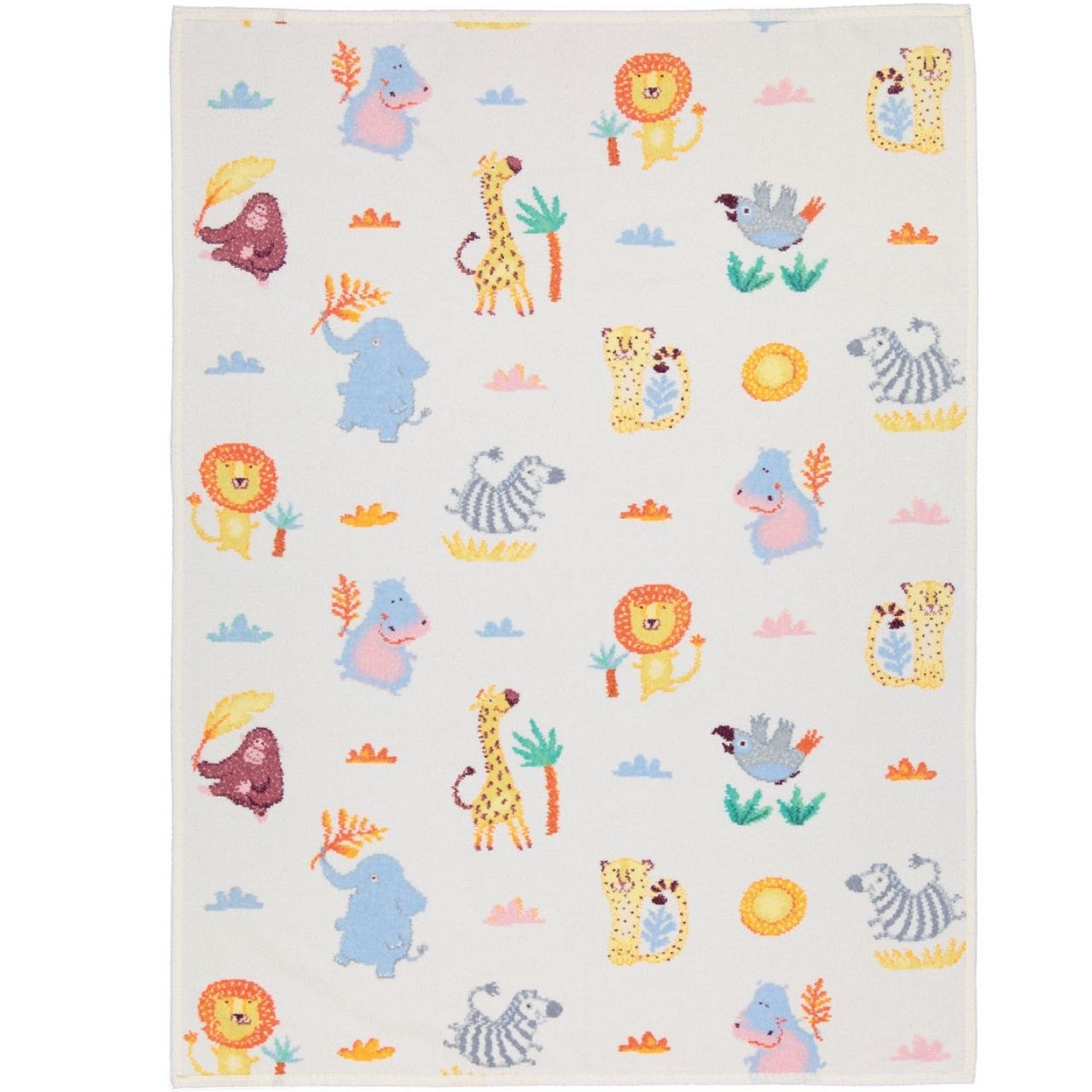 Chenilleserie Wild Safari creme mit bunten Tiermotiven Decke