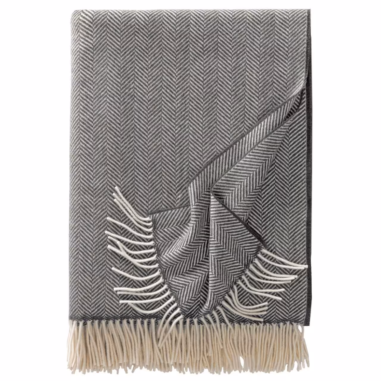 Decke, Wolldecke, Herringbone, Streifen, Fransen, 