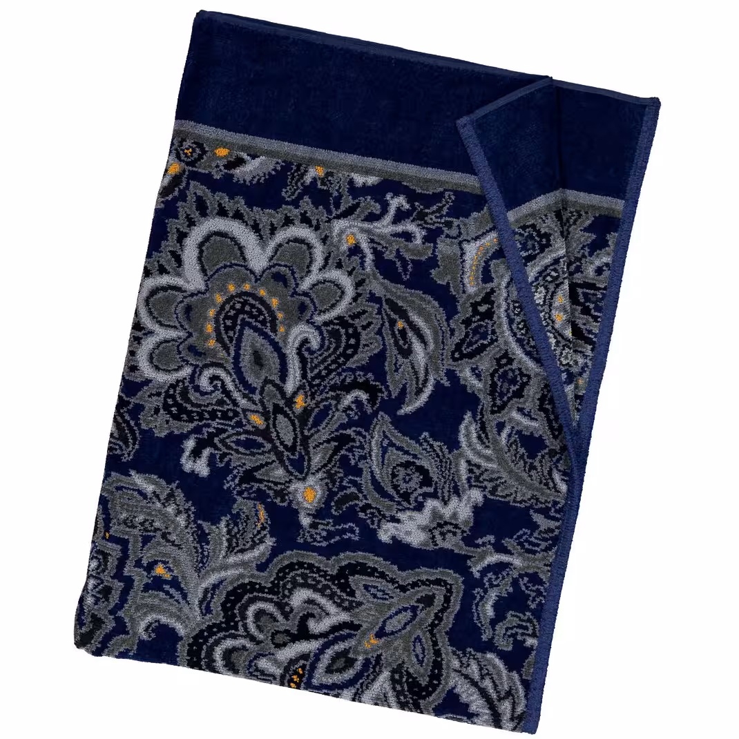 Chenilletuch Djamal dunkelblau mit Paisleymuster