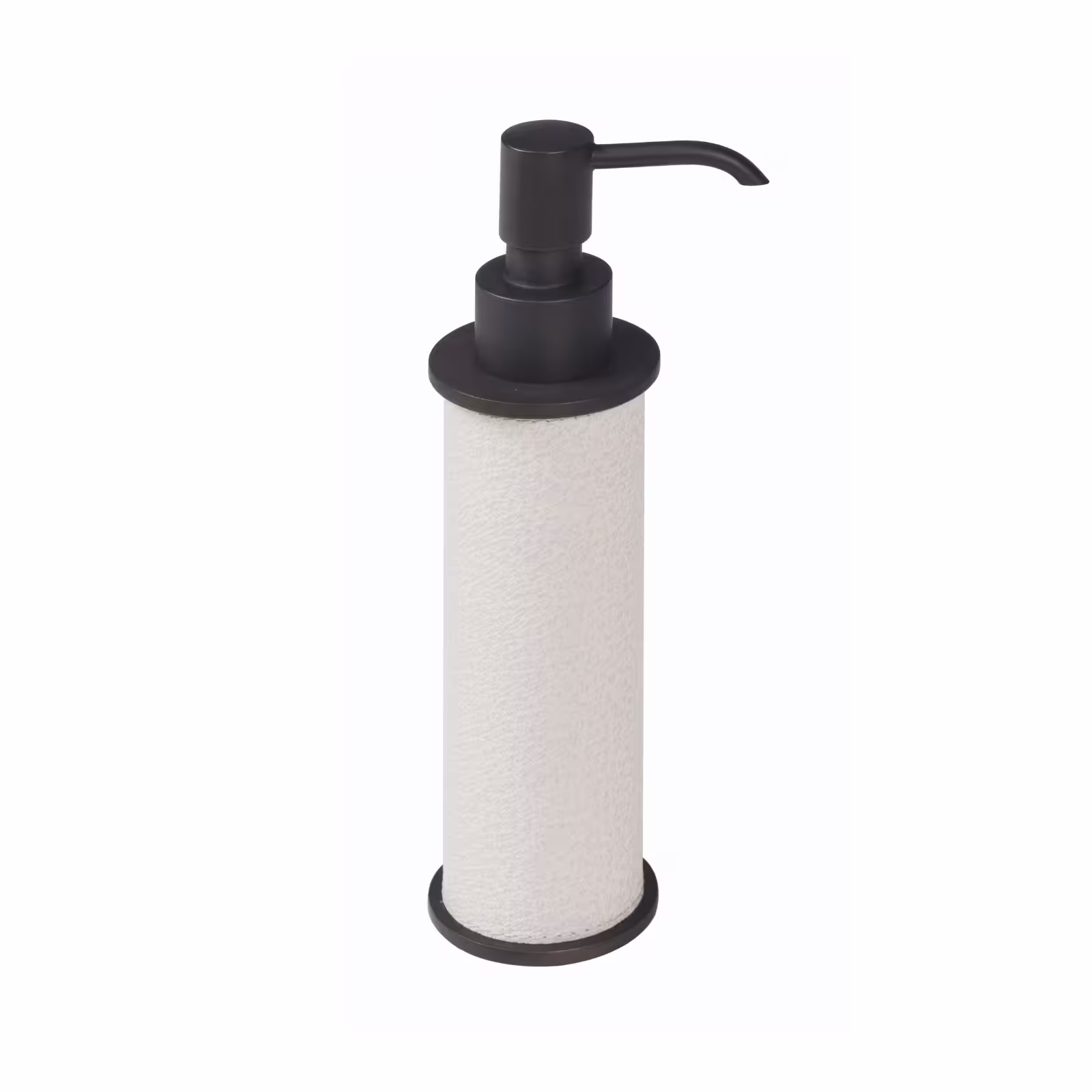 Seifenspender mit Leder bezogen beige und schwarz