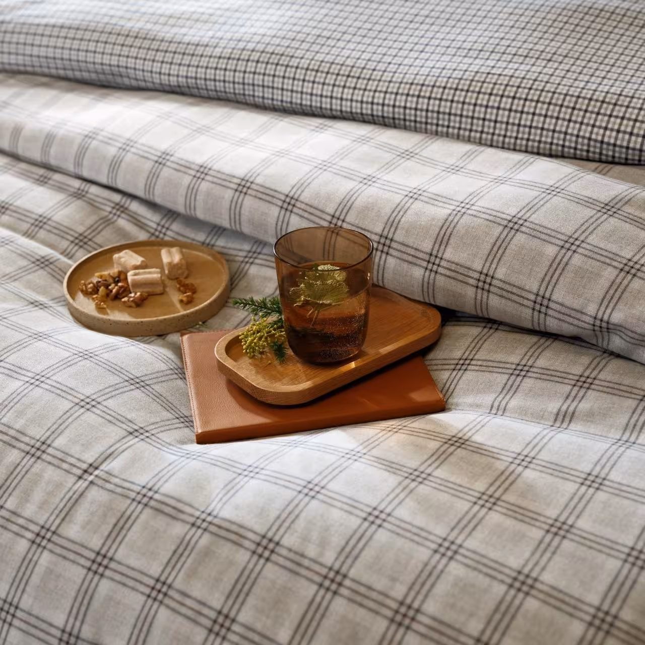 Stoff, Decke, Gittermuster, Glas, Teller, 