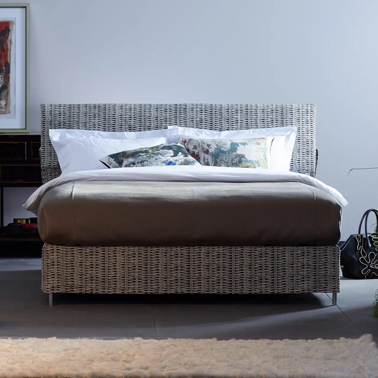 Bettenkopfteil Origins Rattanoptik grau in Schlafzimmer