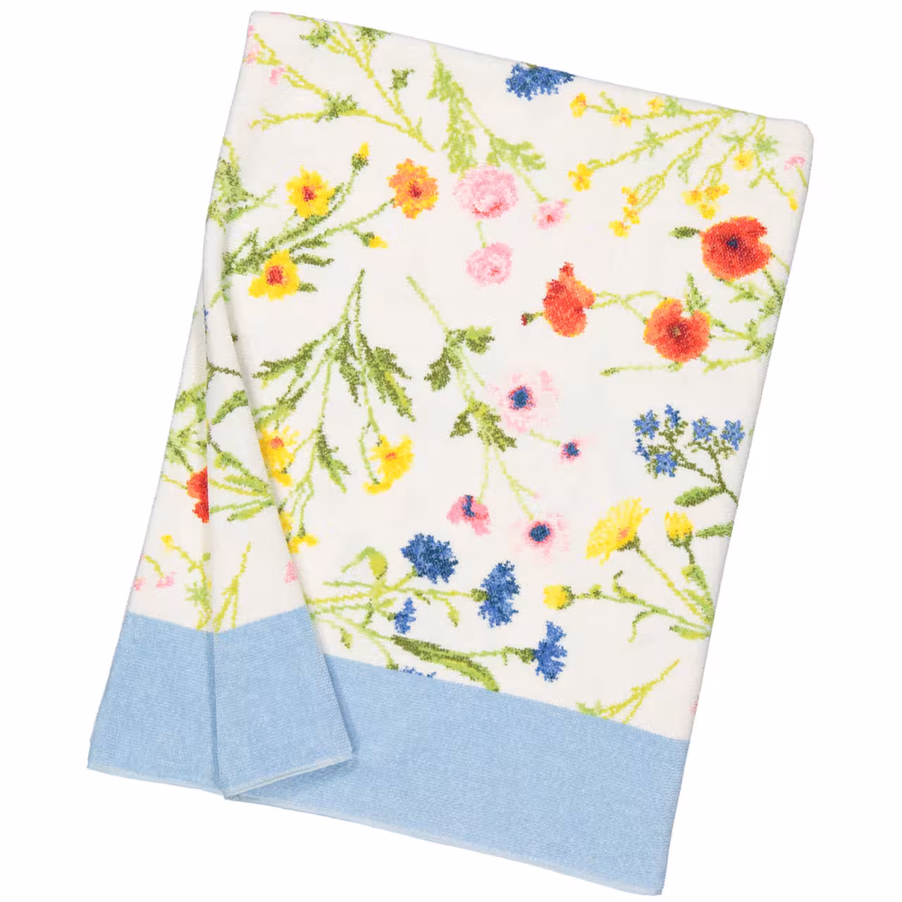 Chenilletuch Flower Meadow blau gefaltet auf weiß