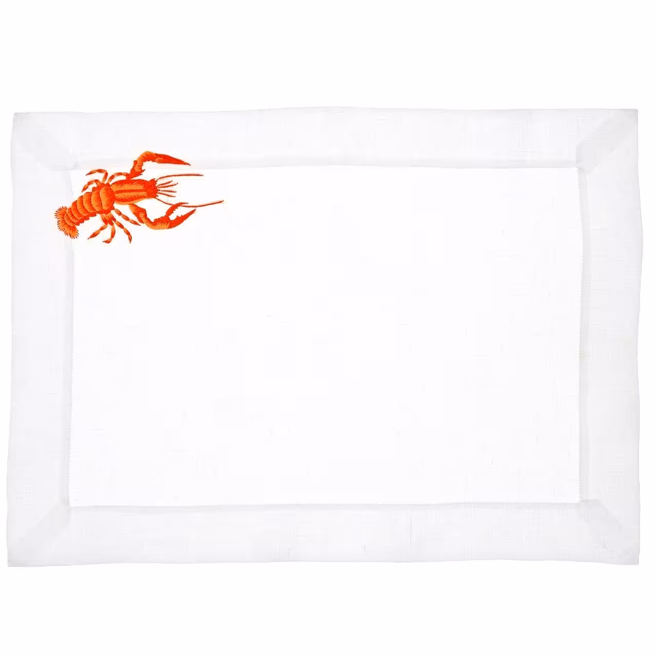 Serviette weiß mit orangener Stickerei Flusskrebs 