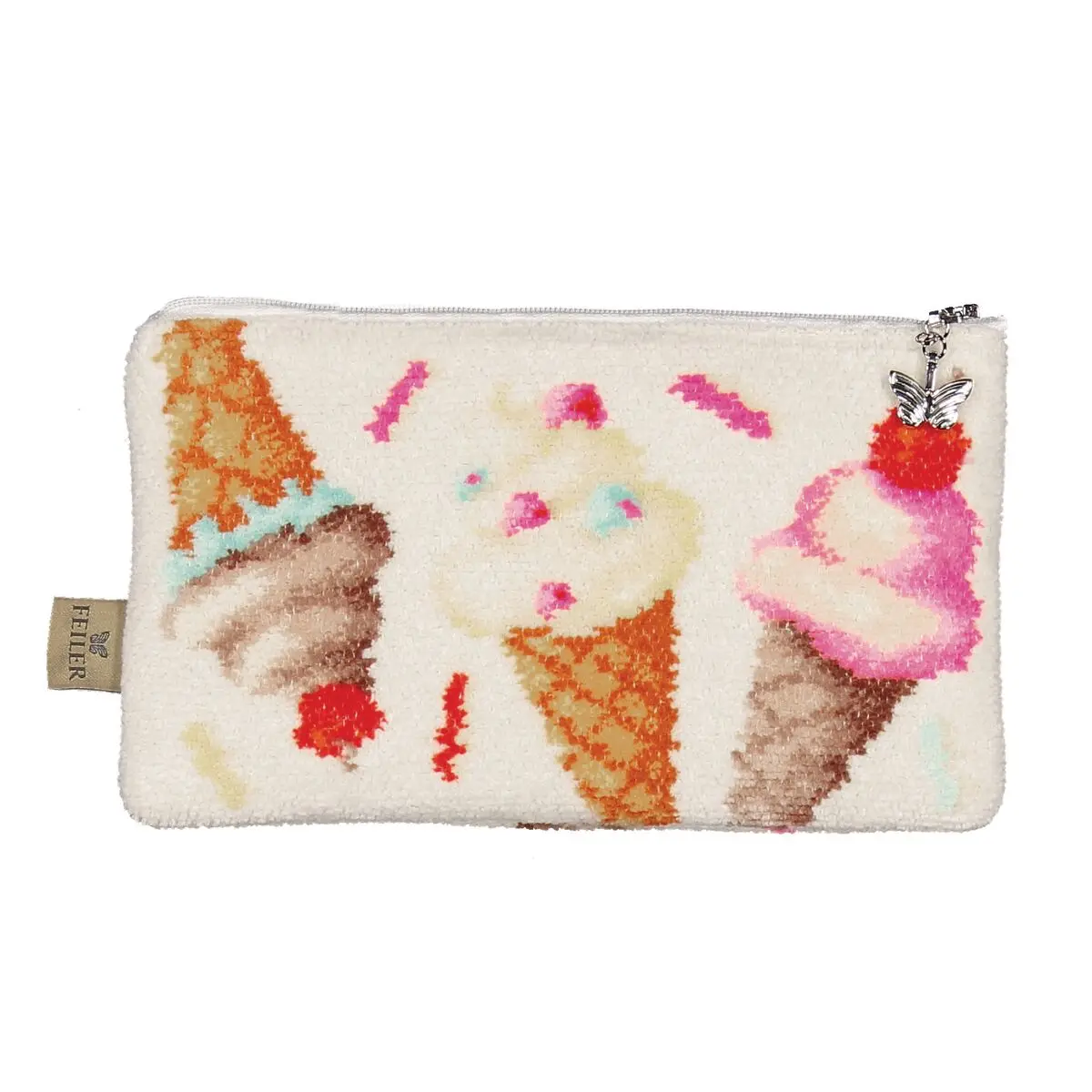 Clutch, Pouch, Eiscreme Muster, Creme Farbe, Reißverschluss, 