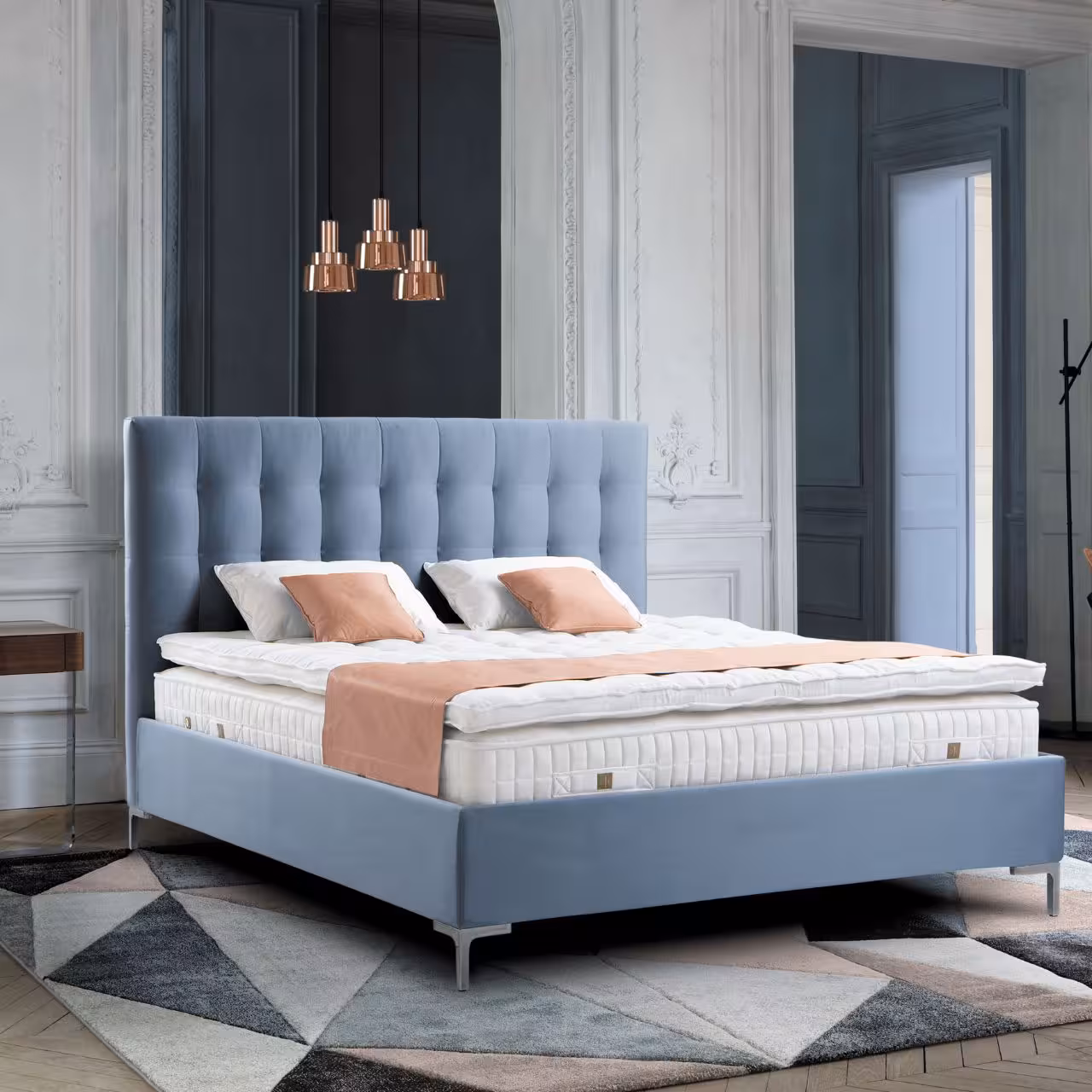 Polsterbett Colette hellblau in Schlafzimmer