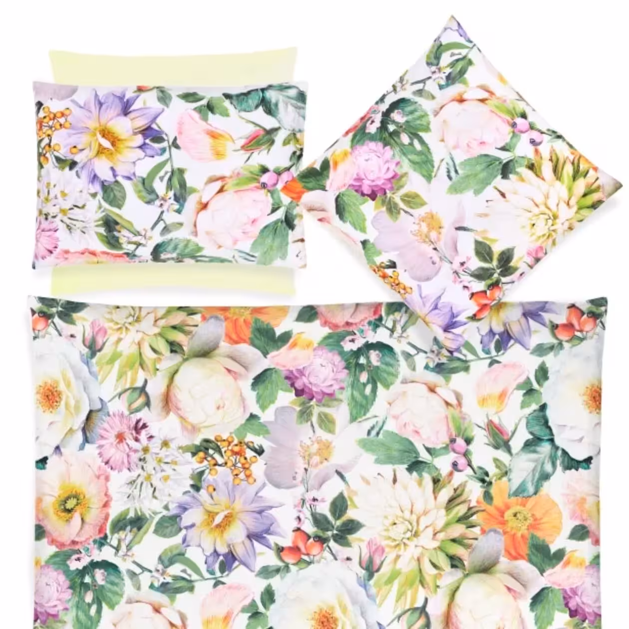 Bettwäsche Fiorenza weiß bunt mit Blumenmotiv Garnitur Draufsicht