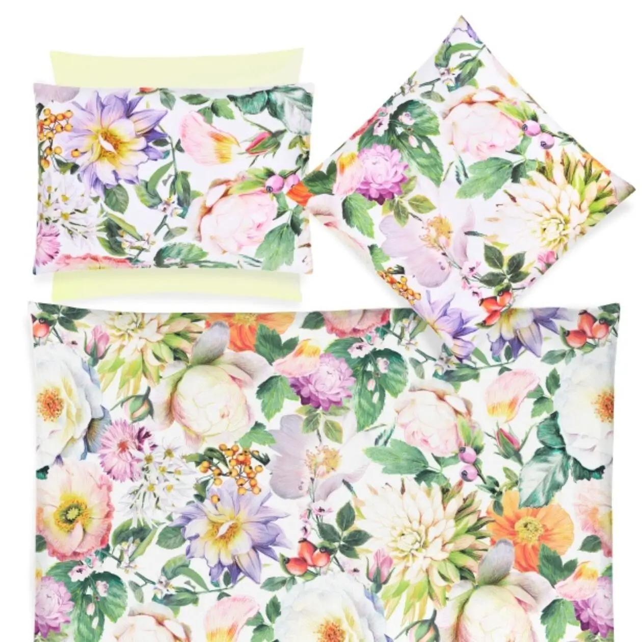 Bettwäsche Fiorenza weiß bunt mit Blumenmotiv Garnitur Draufsicht
