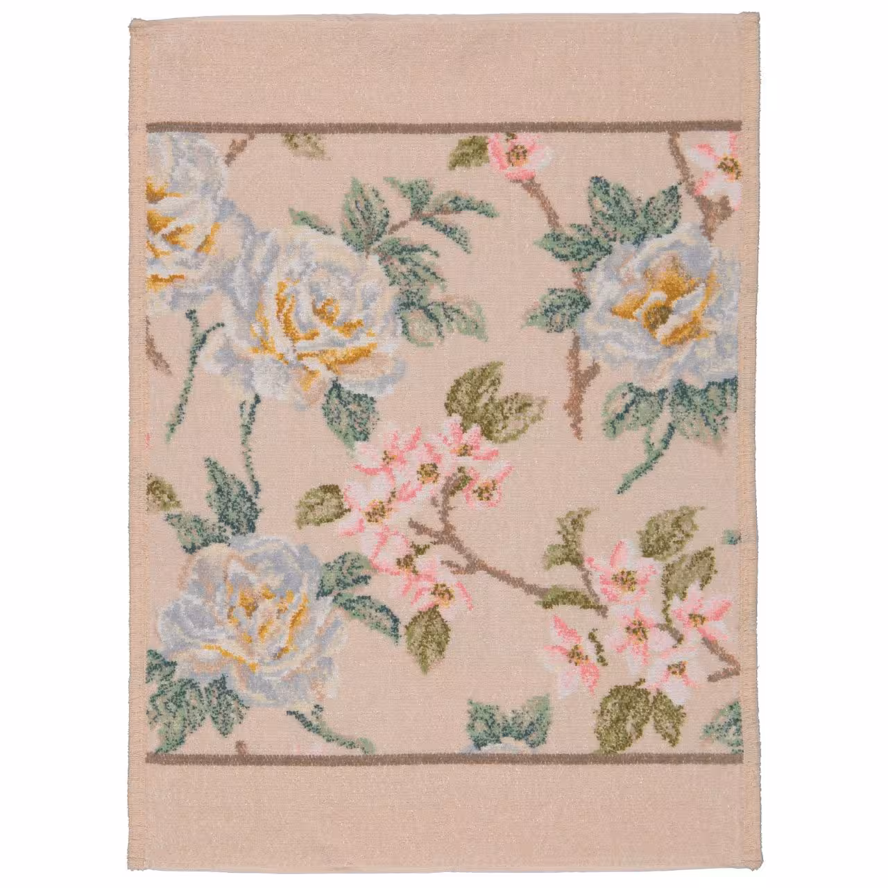Gästetuch Vanilla Rose beige mit rosa Blumenmuster 