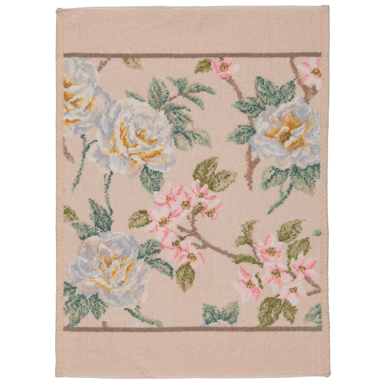 Gästetuch Vanilla Rose beige mit rosa Blumenmuster 